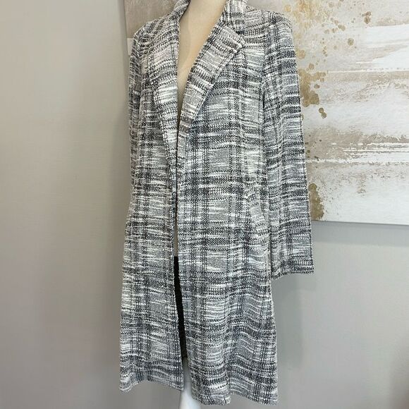 NWT SZ SMALL MelloDay soft knit tweed  oversized long blazer large plaid - Picture 2 of 7